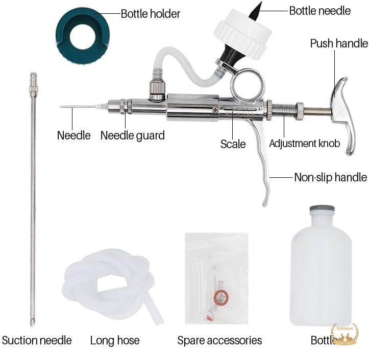 Stainless Steel Animal Injector 5ML Adjustable Livestock Injection Gun