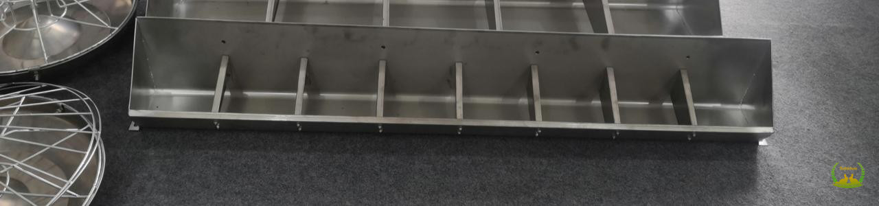 Durable 8-hole stainless steel wall mount feeder for fattening piglets. Rust-proof, easy to clean, and ideal for farm pig feeding management.